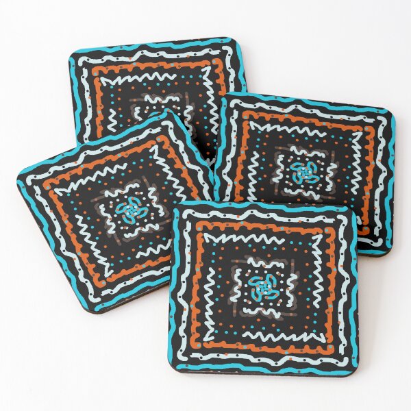 Item preview, Turquoise, Orange, and White, Fun Square Design with Squiggles and Dots designed and sold by Jessielee72.