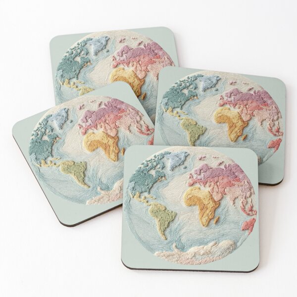 Item preview, Embroidered World Map Circle | Soft Pastel Wanderlust Art designed and sold by Dream Circuit .