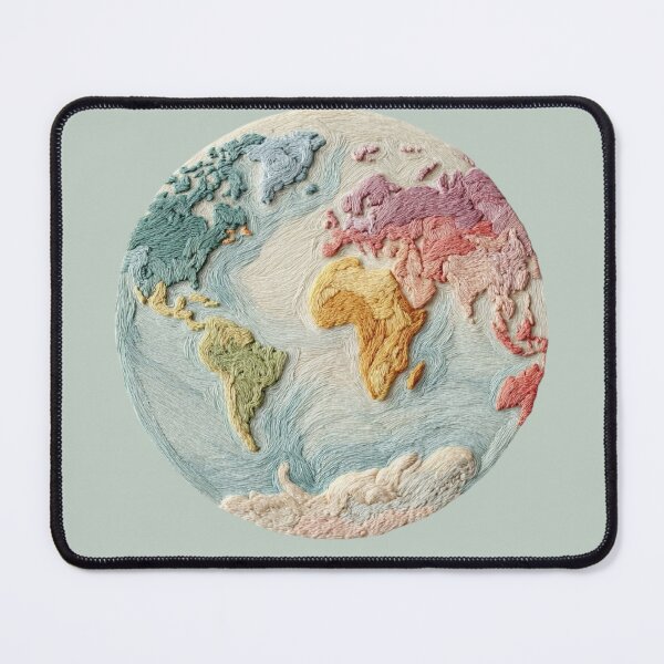Item preview, Embroidered World Map Circle | Soft Pastel Wanderlust Art designed and sold by Dream Circuit .