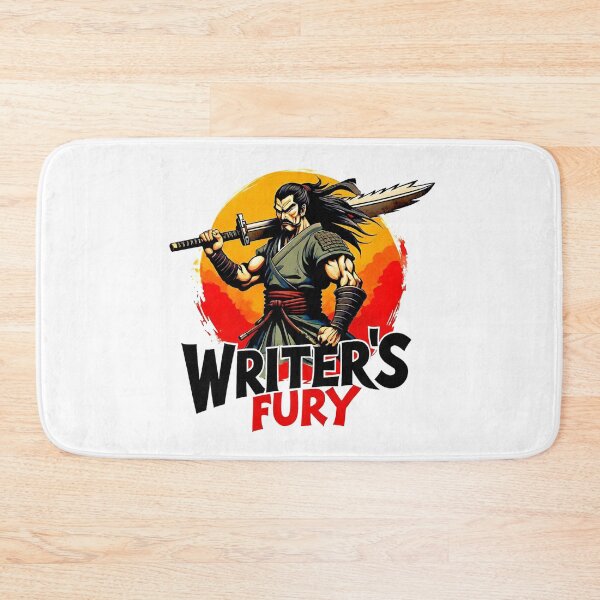 Item preview, A motivational muscular samurai with the big phrase "WRITER'S FURY!". designed and sold by Giulivo Store Graphic.