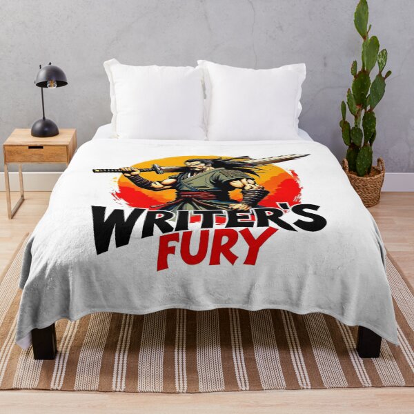 Item preview, A motivational muscular samurai with the big phrase "WRITER'S FURY!". designed and sold by Giulivo Store Graphic.