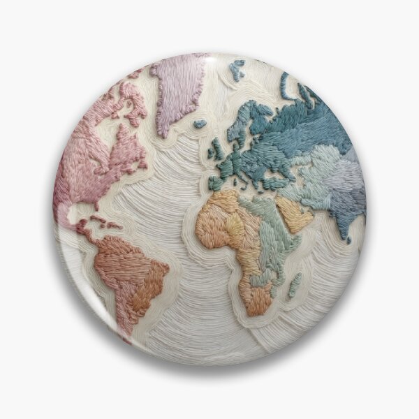 Item preview, Embroidered World Map Circle | Soft Pastel Wanderlust Art designed and sold by Dream Circuit .