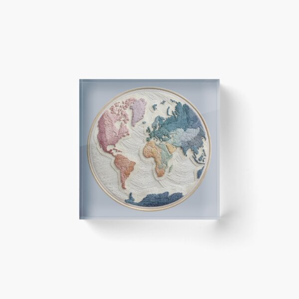 Item preview, Embroidered World Map Circle | Soft Pastel Wanderlust Art designed and sold by Dream Circuit .