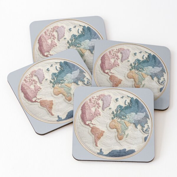 Item preview, Embroidered World Map Circle | Soft Pastel Wanderlust Art designed and sold by Dream Circuit .