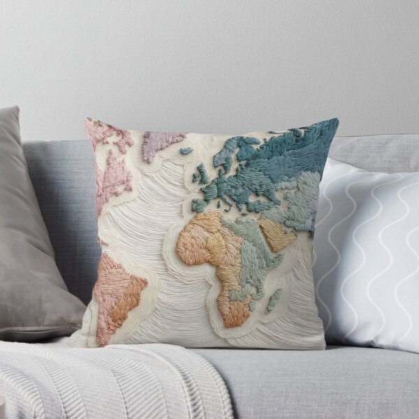Item preview, Embroidered World Map Circle | Soft Pastel Wanderlust Art designed and sold by Dream Circuit .