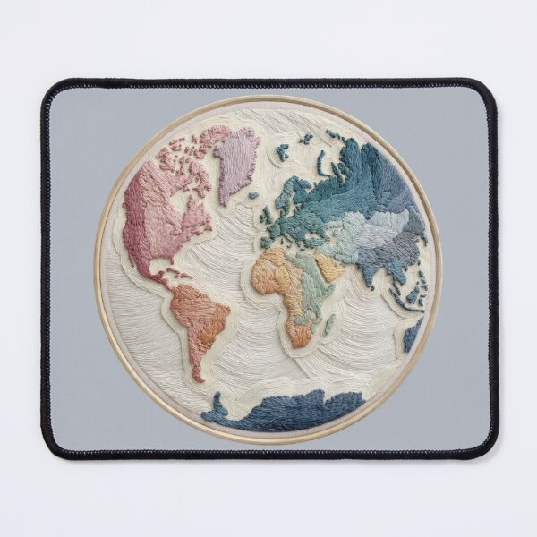 Item preview, Embroidered World Map Circle | Soft Pastel Wanderlust Art designed and sold by Dream Circuit .