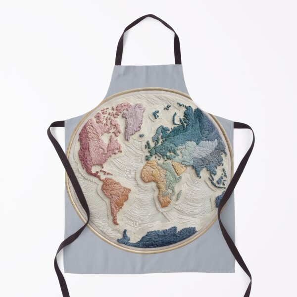 Item preview, Embroidered World Map Circle | Soft Pastel Wanderlust Art designed and sold by Dream Circuit .