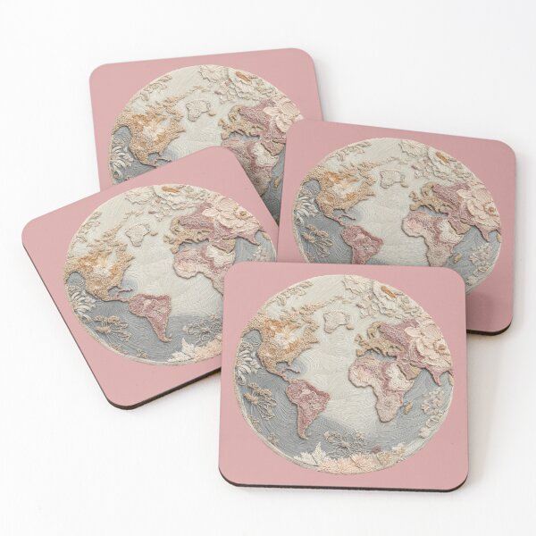 Item preview, Embroidered World Map Circle | Soft Pastel Wanderlust Art designed and sold by Dream Circuit .