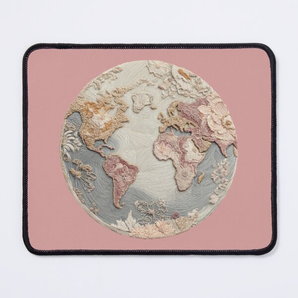Item preview, Embroidered World Map Circle | Soft Pastel Wanderlust Art designed and sold by Dream Circuit .