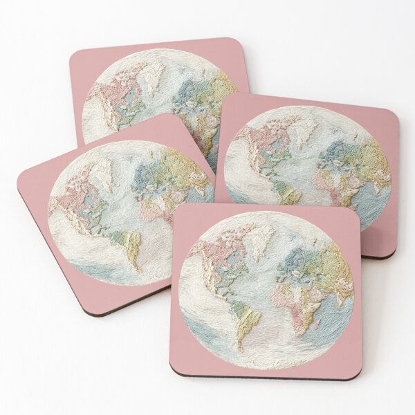 Item preview, Embroidered World Map Circle | Soft Pastel Wanderlust Art designed and sold by Dream Circuit .