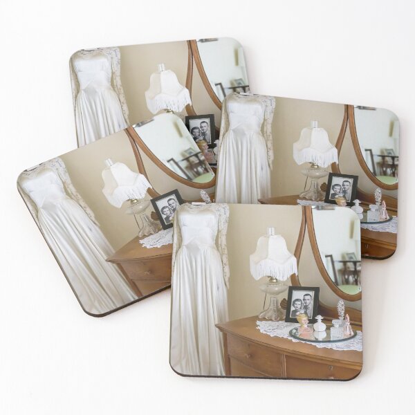 Item preview, Antique Dresser and Mirror with Perfume Bottles, Wedding Dress and Photo  designed and sold by LINDA MCKUSICK.