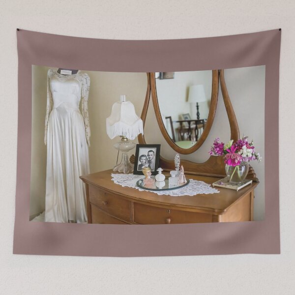 Item preview, Antique Dresser and Mirror with Perfume Bottles, Wedding Dress and Photo  designed and sold by LINDA MCKUSICK.
