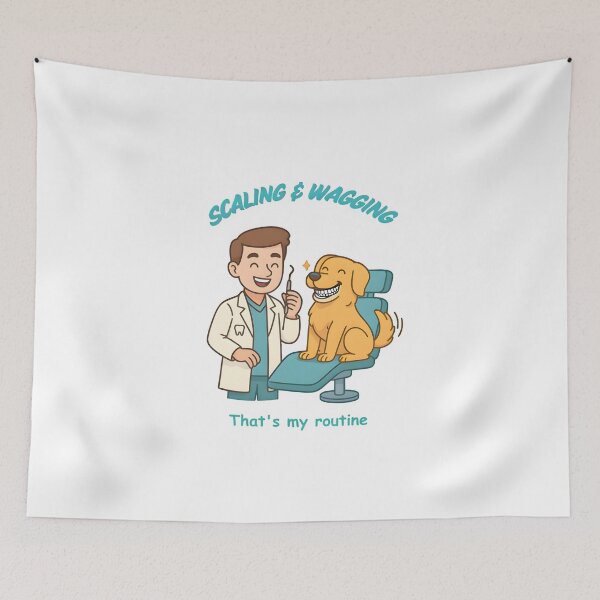 Item preview, Vet life - Scaling & Wagging – Veterinary Dental Humor Cartoon designed and sold by Bettybee00.