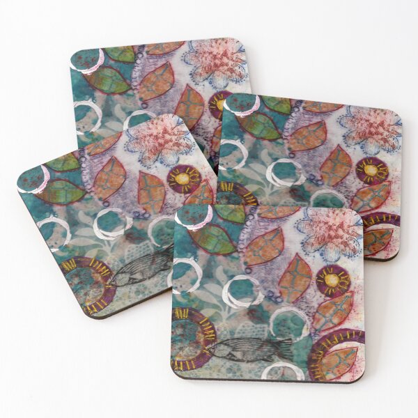 Item preview, Leaves in the fishpond encaustic designed and sold by nighthawkstudio.
