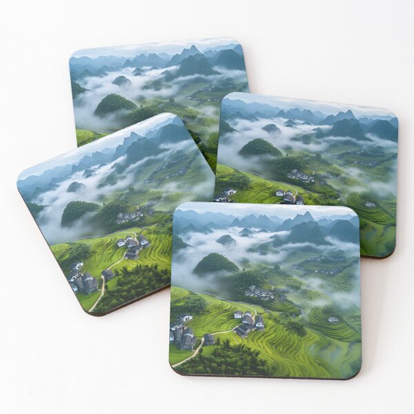 Item preview, Lush Green Terraced Fields in Misty Mountainscape designed and sold by Artessie.