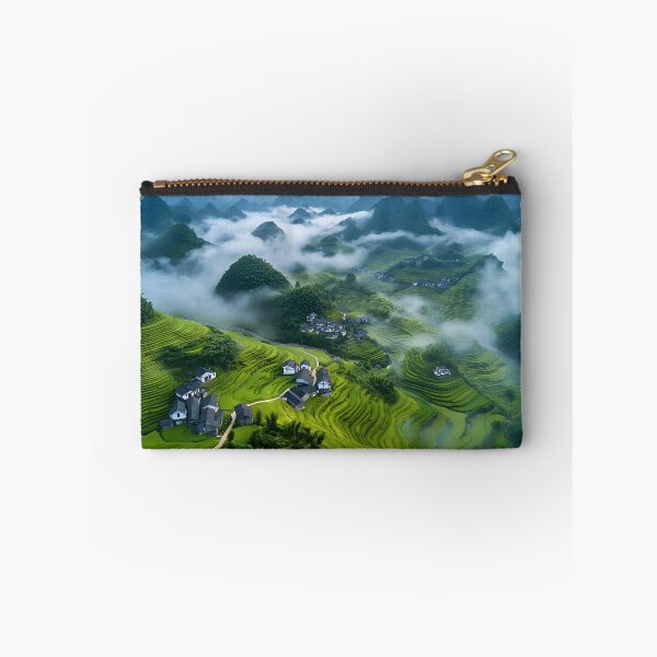 Item preview, Lush Green Terraced Fields in Misty Mountainscape designed and sold by Artessie.