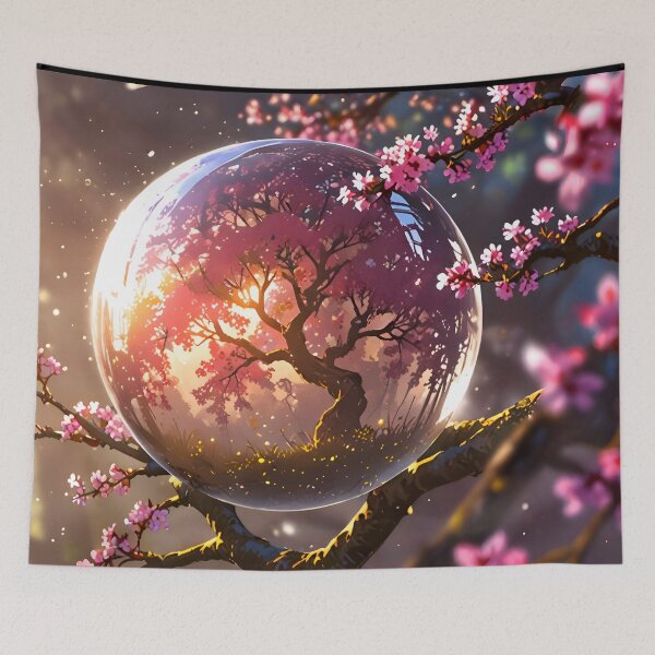 Item preview, Enchanted Cherry Blossom Tree Inside a Crystal Sphere – Magical Fantasy Art designed and sold by A L O N E.