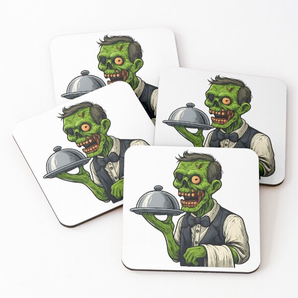 Artikelvorschau, Cartoon Zombie Kellner – Untoter mit einem Lächeln entworfen und verkauft von Vibeware.
