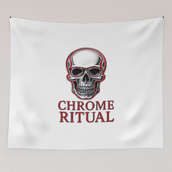 Item preview, Shiny chrome skull with CHROME RITUAL lettering designed and sold by PixelPrisma.