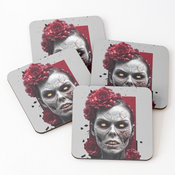 Item preview, Zombie Woman Face with Crimson Roses designed and sold by NightTimeJ.