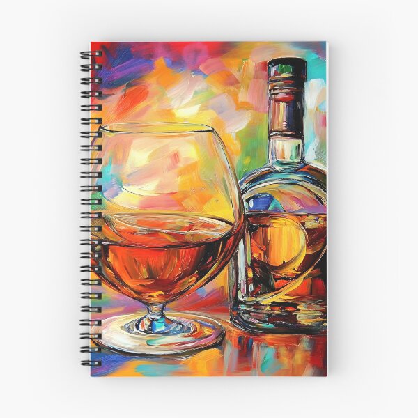 Artikelvorschau, Zelebrieren Sie kultivierten Genuss – Brandyglas und -flasche inmitten pulsierender bunter Energie entworfen und verkauft von OlfactoART Studio.