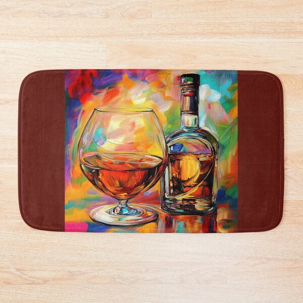 Item preview, Celebrate Sophisticated Enjoyment - Brandy Glass and Bottle Amid Vibrant Multicolored Energy designed and sold by OlfactoART Studio.