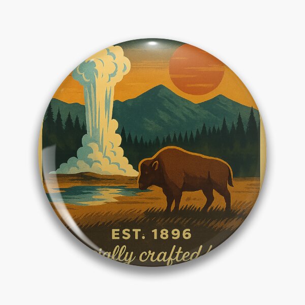 Item preview, Stonewood National Park Poster – Vintage Bison Landscape with Sunset & Geyser designed and sold by maxtil.