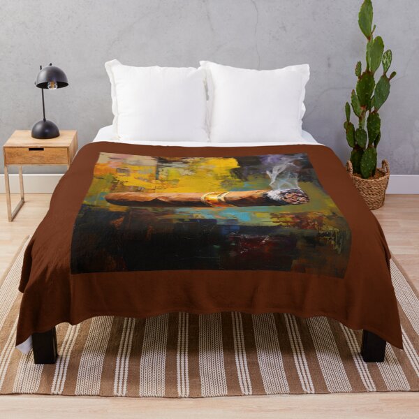 Item preview, Ignite Bold Contrast - Smoldering Cigar Against Vibrant Yellow and Blue Abstract Energy designed and sold by OlfactoART Studio.