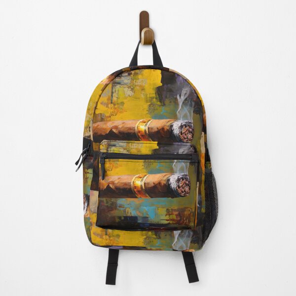 Item preview, Ignite Bold Contrast - Smoldering Cigar Against Vibrant Yellow and Blue Abstract Energy designed and sold by OlfactoART Studio.
