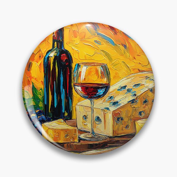Item preview, Wine and Cheese Delight in Bold Color - Vibrant Still Life with Red Wine, Grapes, and Artisan Cheese designed and sold by OlfactoART Studio.