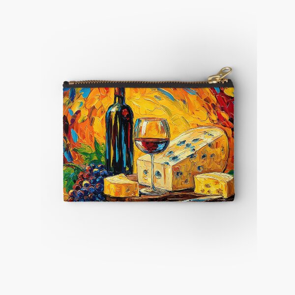 Item preview, Wine and Cheese Delight in Bold Color - Vibrant Still Life with Red Wine, Grapes, and Artisan Cheese designed and sold by OlfactoART Studio.