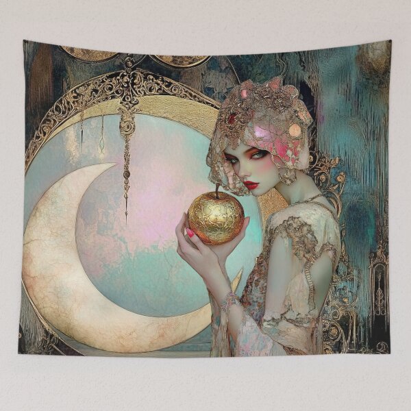 Artikelvorschau, Der goldene Apfel – Fantasy-Fairycore-Kunst in einer Abalone-Farbgebung entworfen und verkauft von Demeters Spring.
