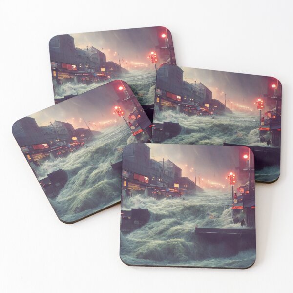 Item preview, Apocalyptic City Flood Under Neon Skies designed and sold by Amr Siam.