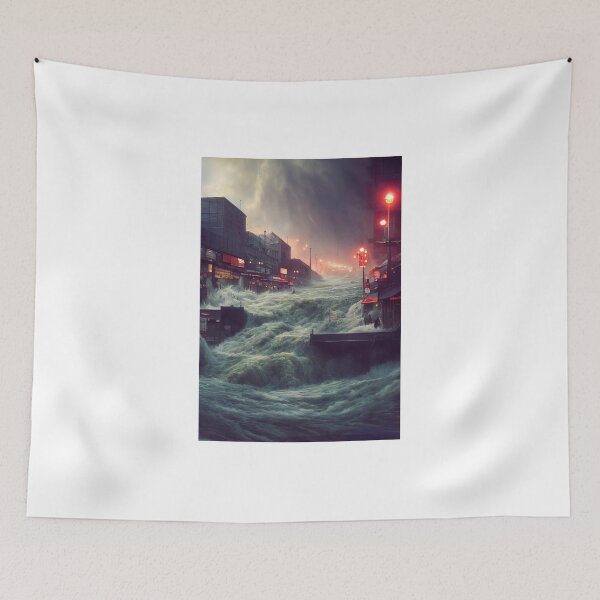 Item preview, Apocalyptic City Flood Under Neon Skies designed and sold by Amr Siam.