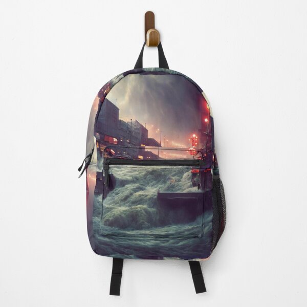 Item preview, Apocalyptic City Flood Under Neon Skies designed and sold by Amr Siam.