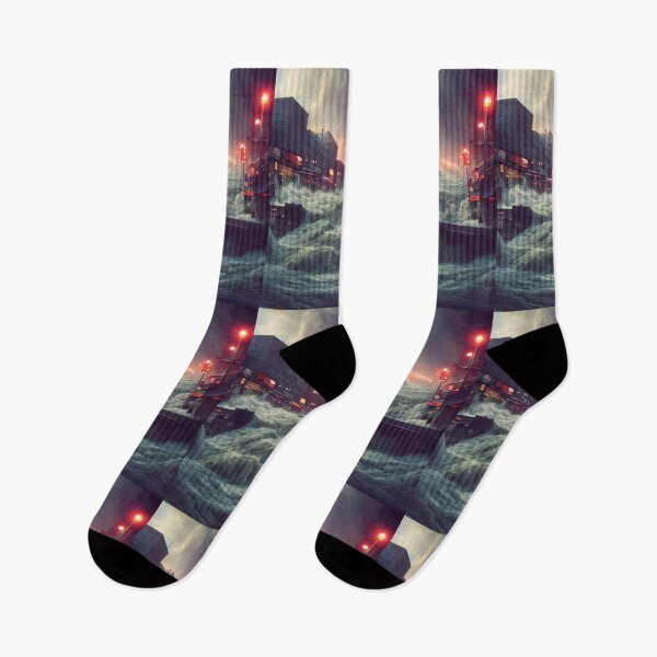 Item preview, Apocalyptic City Flood Under Neon Skies designed and sold by Amr Siam.