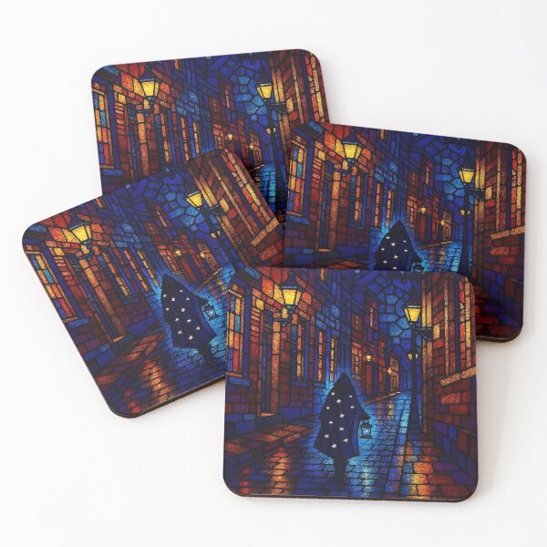 Item preview, Stained Glass Cityscape | Boston At Night Art | The Gaslit Path designed and sold by AetherLightArt.
