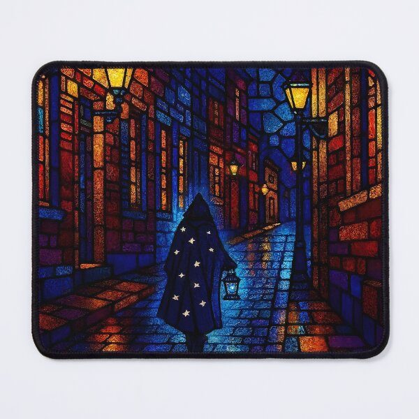 Item preview, Stained Glass Cityscape | Boston At Night Art | The Gaslit Path designed and sold by AetherLightArt.