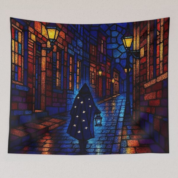 Item preview, Stained Glass Cityscape | Boston At Night Art | The Gaslit Path designed and sold by AetherLightArt.