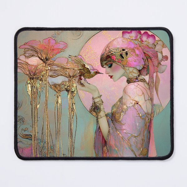Item preview, Pinky Bird - Surrealist fairycore art with an Art Deco Twist designed and sold by Demeters Spring.