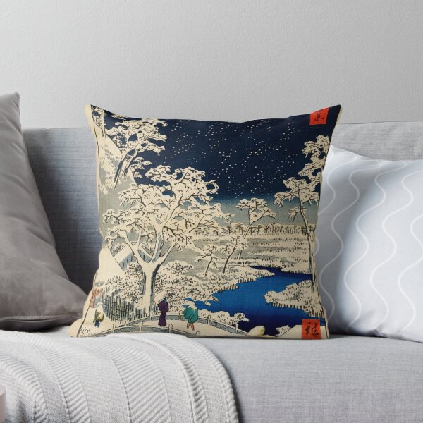 Ukiyo-e, Ando Hiroshige Yuhi Hill and the Drum Bridge at Meguro (1856- 1858) Throw Pillow