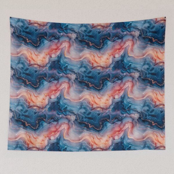 Item preview, Abstract Fluid Art: Blue, Coral, and Gold Swirls designed and sold by NTGUILTY.