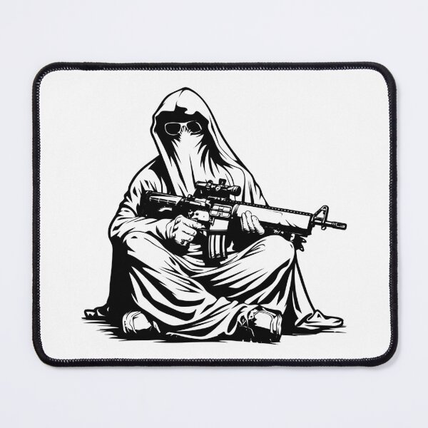 Item preview, Hooded Warrior with Rifle – Tactical Street Art Illustration designed and sold by inkoutninja.