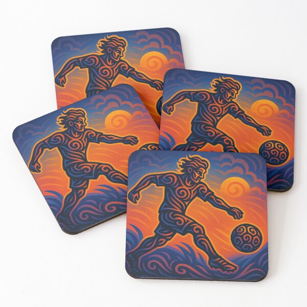 Item preview, Tribal Soccer Spirit – Neon Sunset Kick designed and sold by LeatherbeardArt.