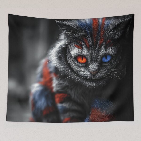 Item preview, Psychedelic Demon Cheshire Cat with Glowing Eyes – Dark Fantasy Artwork designed and sold by Skolyak.