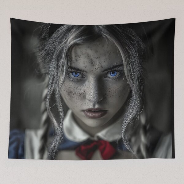 Item preview, Dark Fantasy Alice in Wonderland with Piercing Blue Eyes – Gothic Realism Portrait designed and sold by Skolyak.