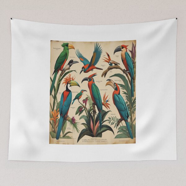 Item preview, Audubon Style Exotic Birds Botanical Illustration designed and sold by Max Store.