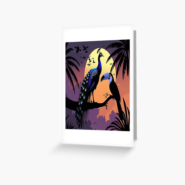Item preview, Tropical Peacock Silhouette with Toucan Sunset designed and sold by Max Store.