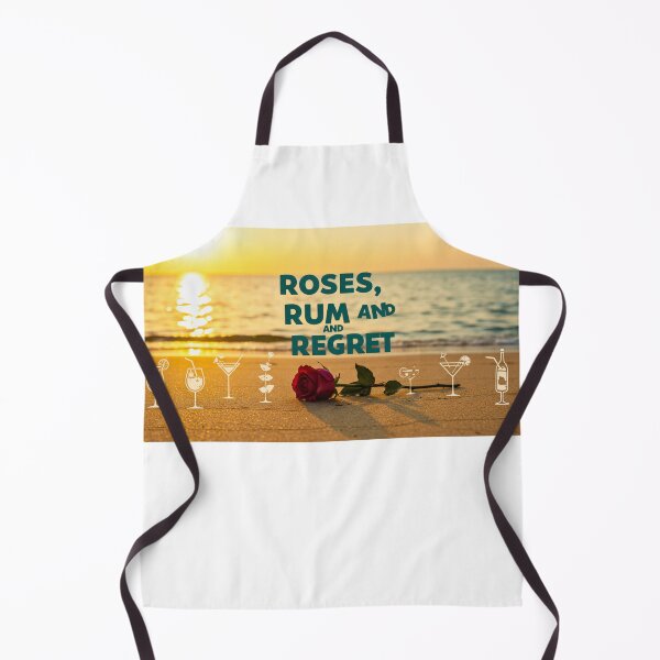 Item preview, Beach background with drink icons, a wilted rose, and the phrase “Roses, Rum, and Regret” in bold retro script. designed and sold by FitEnvy.