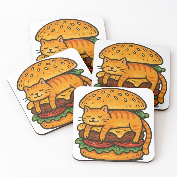 Item preview, Sleepy Cat Burger Funny Kawaii Illustration designed and sold by Lacritsa .